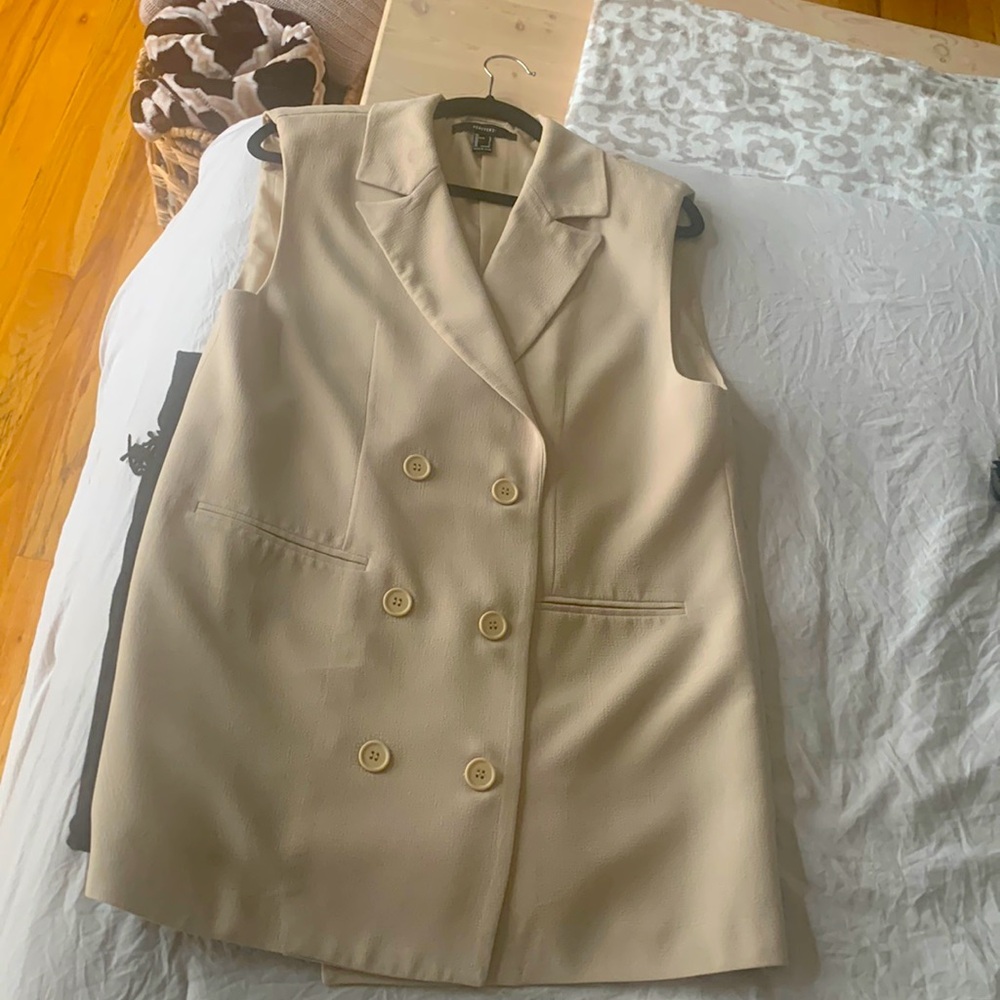 Forever 21 Cream Double-Breasted Sleeveless Blazer